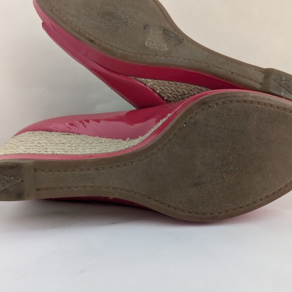 Prada Berry Pink Patent Leather Peep-Toe Wedges Espadrilles Sz 38 - Picture 13 of 15